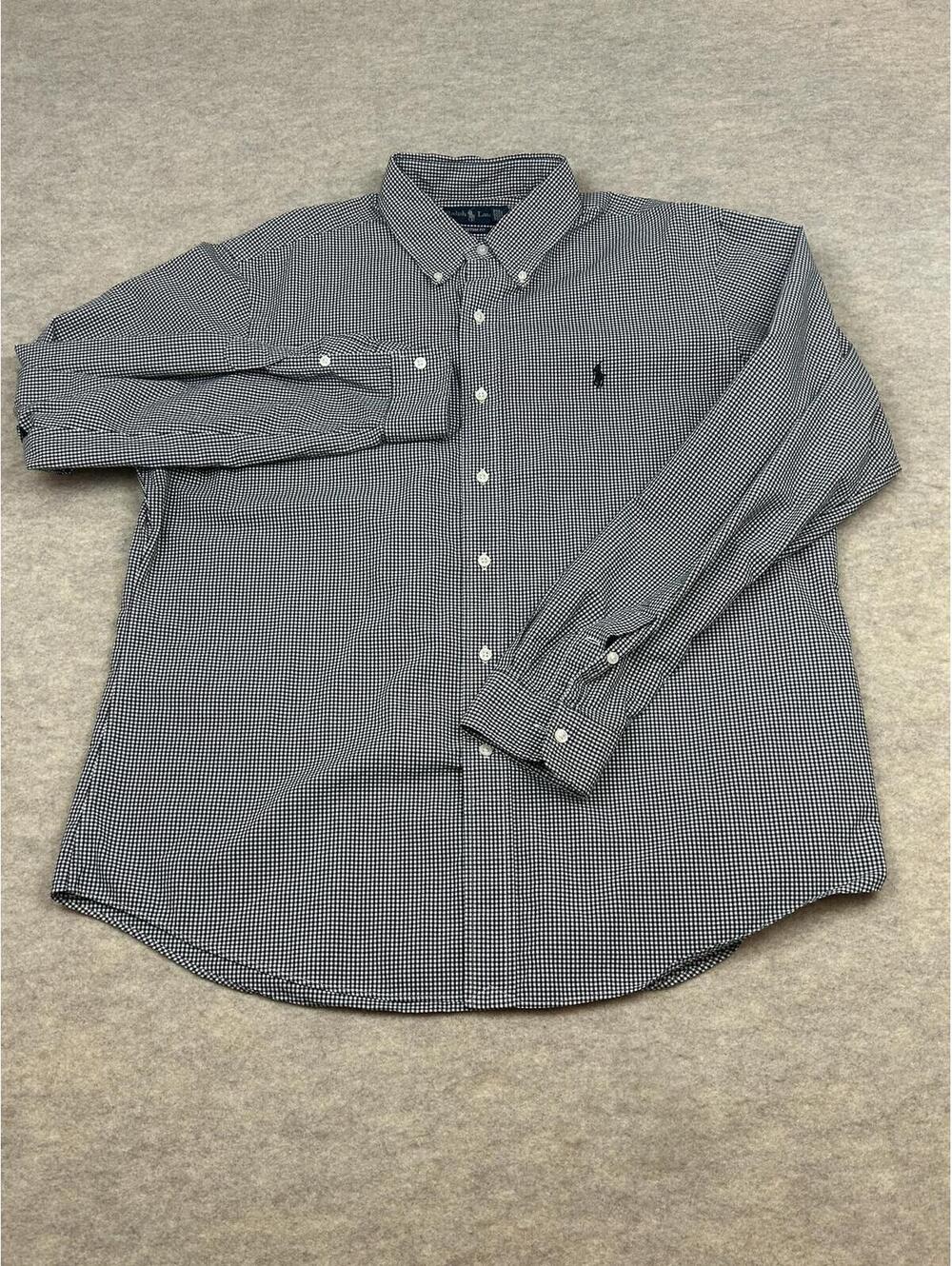 Ralph Lauren Custom Fit Gingham Button-Down Shirt Black White XL